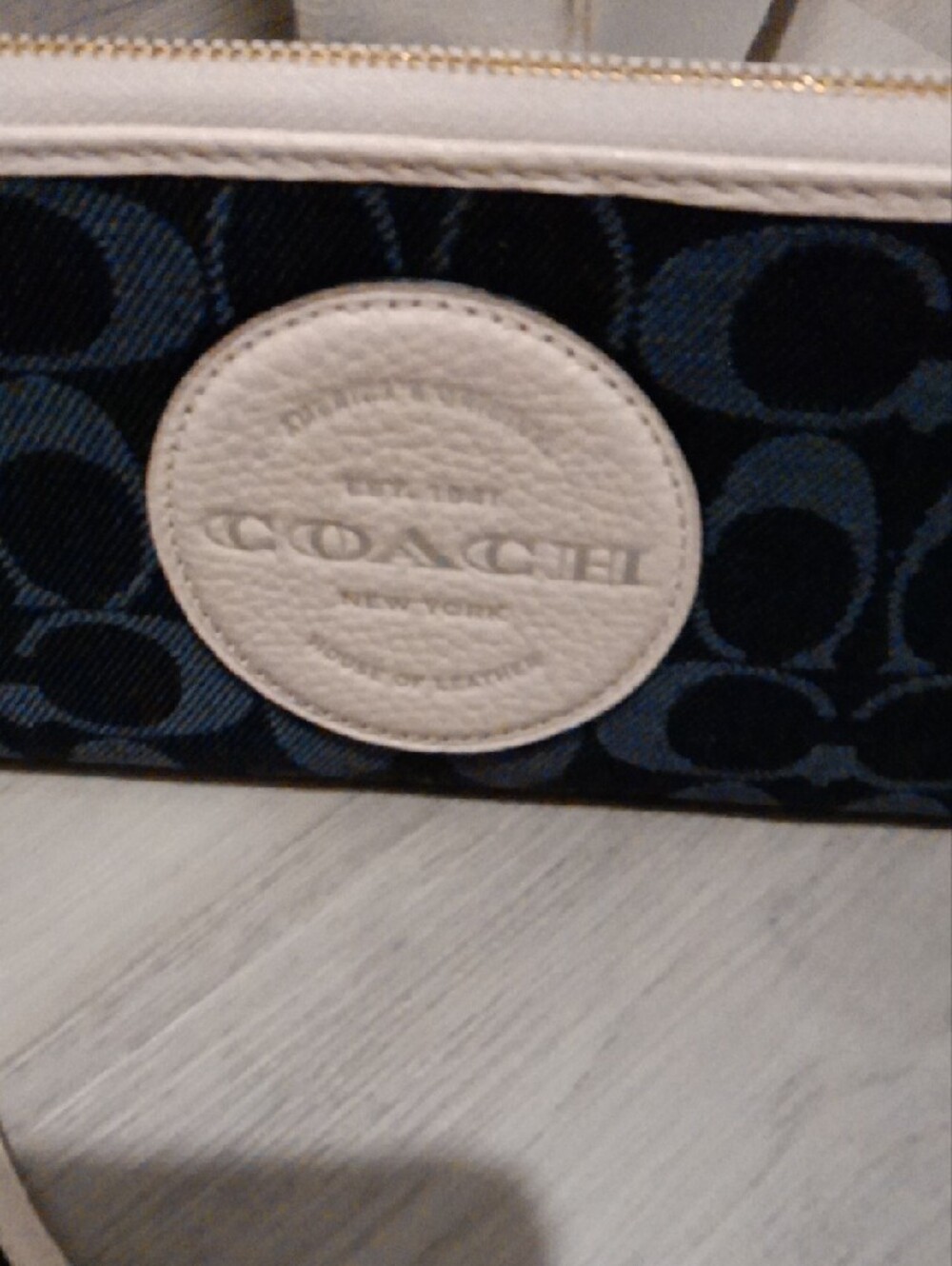 NEW COACH Navy Signature Canvas Wallet with Cream Trim